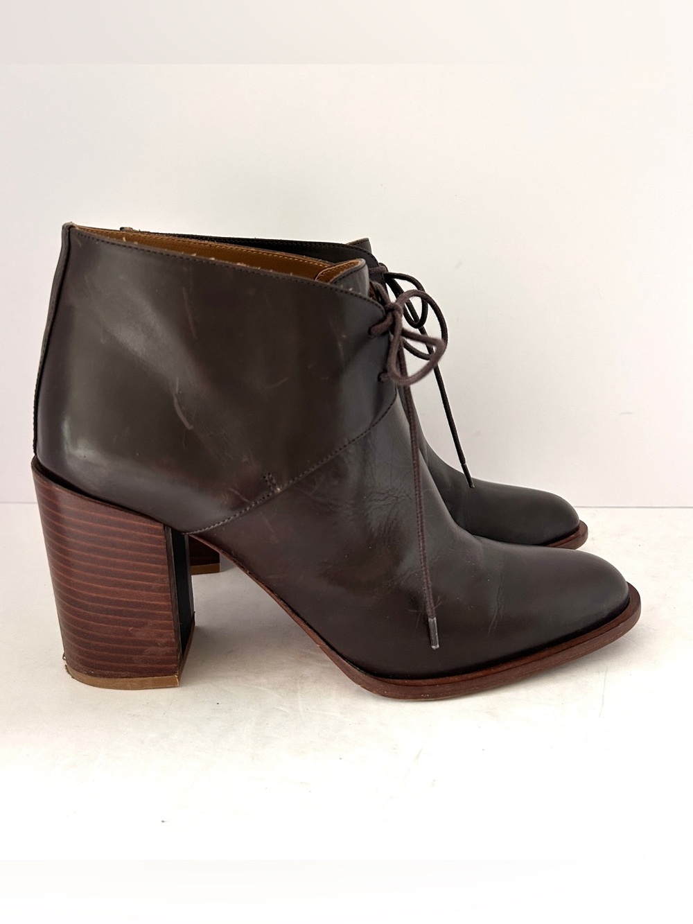 Veronique Branquinho Ankle Boots Brown Leather Heels Poetcore Size IT38.5 US 8.5 - Picture 2 of 15
